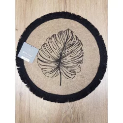 SET DE TABLE MOGADOR NOIR JUTE AVEC FRANGES D38cm