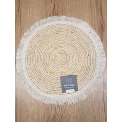 SET DE TABLE OSLO LIN EN PAILLE DE MAÏS AVEC FRANGES D38cm