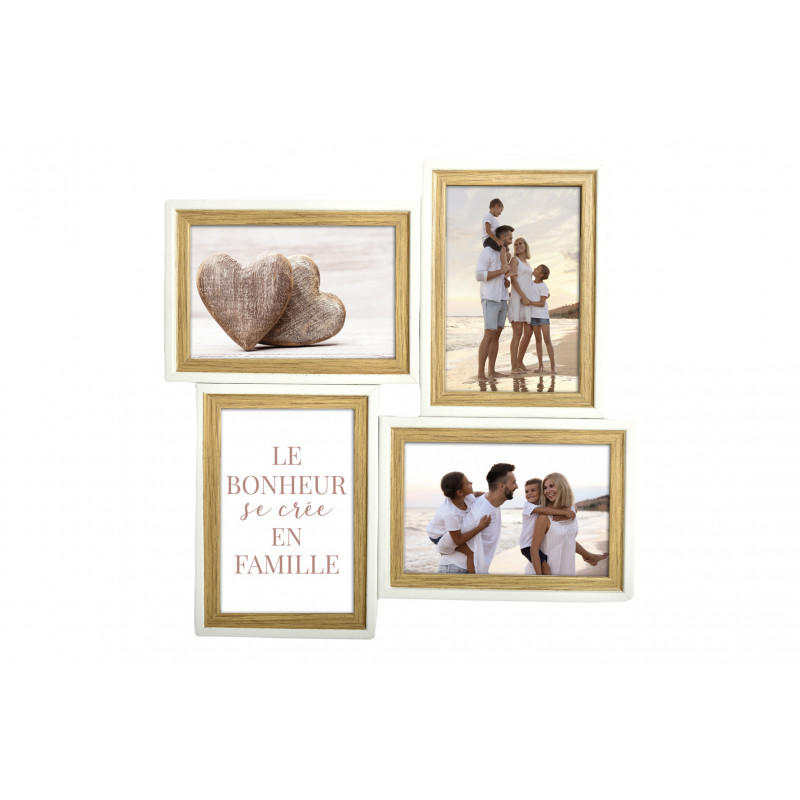 Pêle mêle BLANC/BOIS MDF 4 vues 33x33x2c