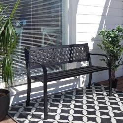 BANC DE JARDIN EN MÉTAL NOIR 119x50x75cm