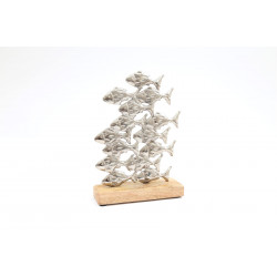 DÉCORATION BANC DE POISSONS À POSER MÉTAL BOIS MANGUIER 22x5x15.5cm