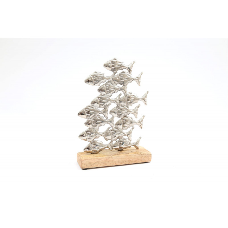 DÉCORATION BANC DE POISSONS À POSER MÉTAL BOIS MANGUIER 22x5x15.5cm