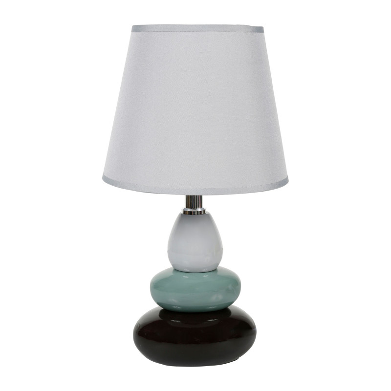 LAMPE GALET CERAMIQUE GRISE, VERTE ET NOIRE ABAT-JOUR GRIS