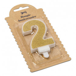 BOUGIE CHIFFRE 2 PAILLETTES OR 7.3CM AV