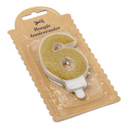 BOUGIE CHIFFRE 6 PAILLETTES OR 7.3CM AV