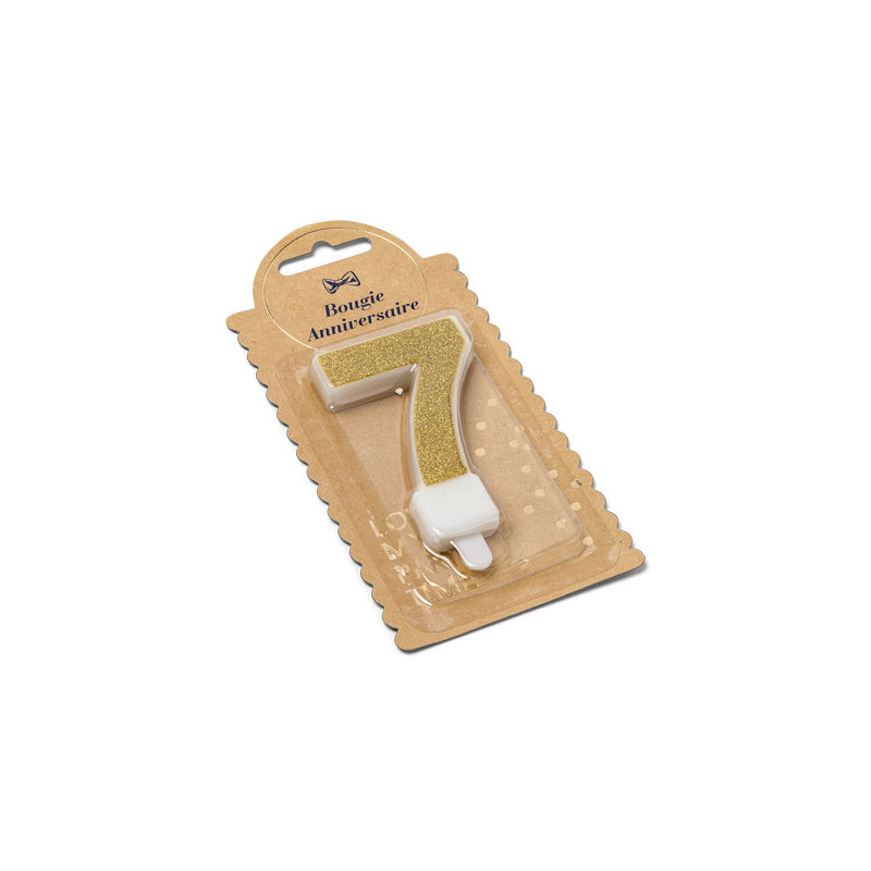 BOUGIE CHIFFRE 7 PAILLETTES OR 7.3CM AV