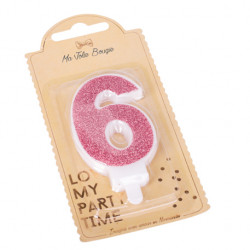 BOUGIE CHIFFRE 6 PAILLETTES ROSE GOLD 7