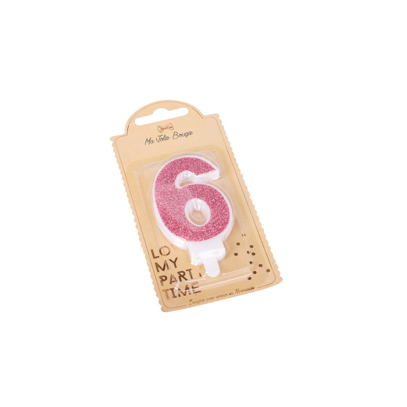 BOUGIE CHIFFRE 6 PAILLETTES ROSE GOLD 7