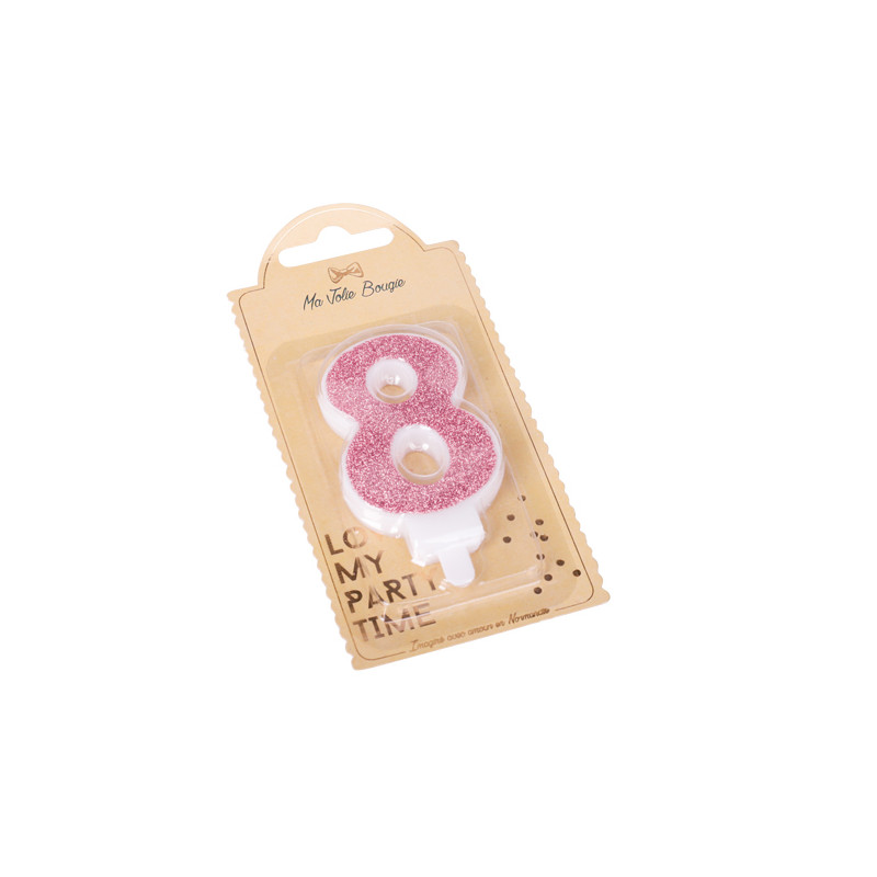 BOUGIE CHIFFRE 8 PAILLETTES ROSE GOLD 7
