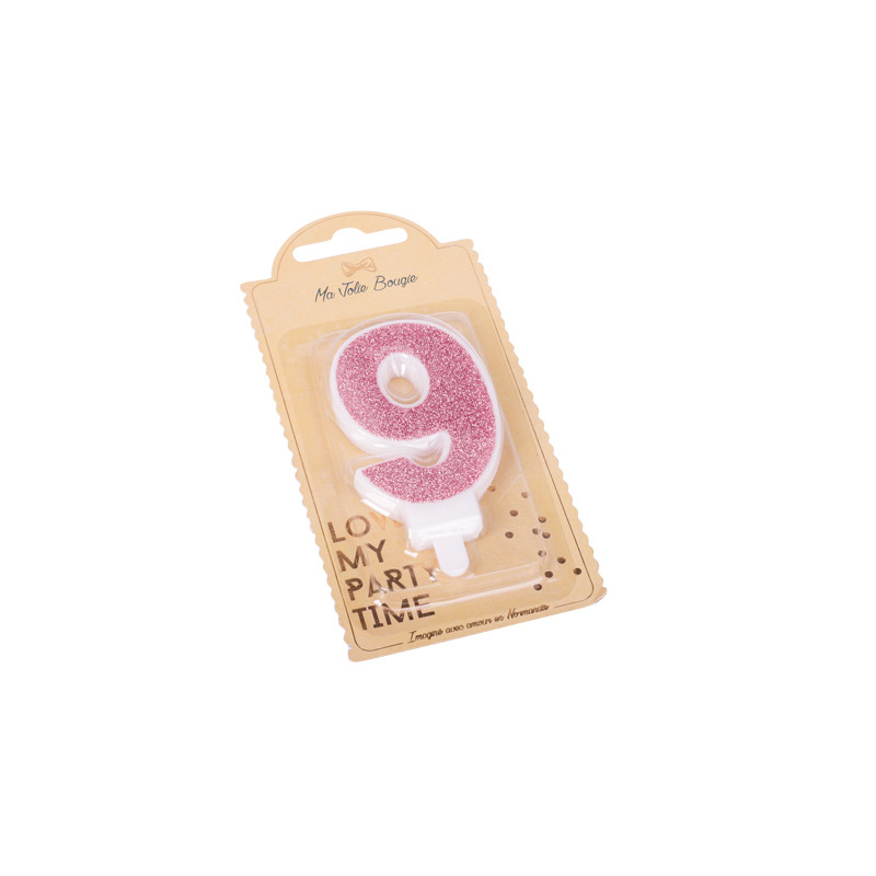 BOUGIE CHIFFRE 9 PAILLETTES ROSE GOLD 7