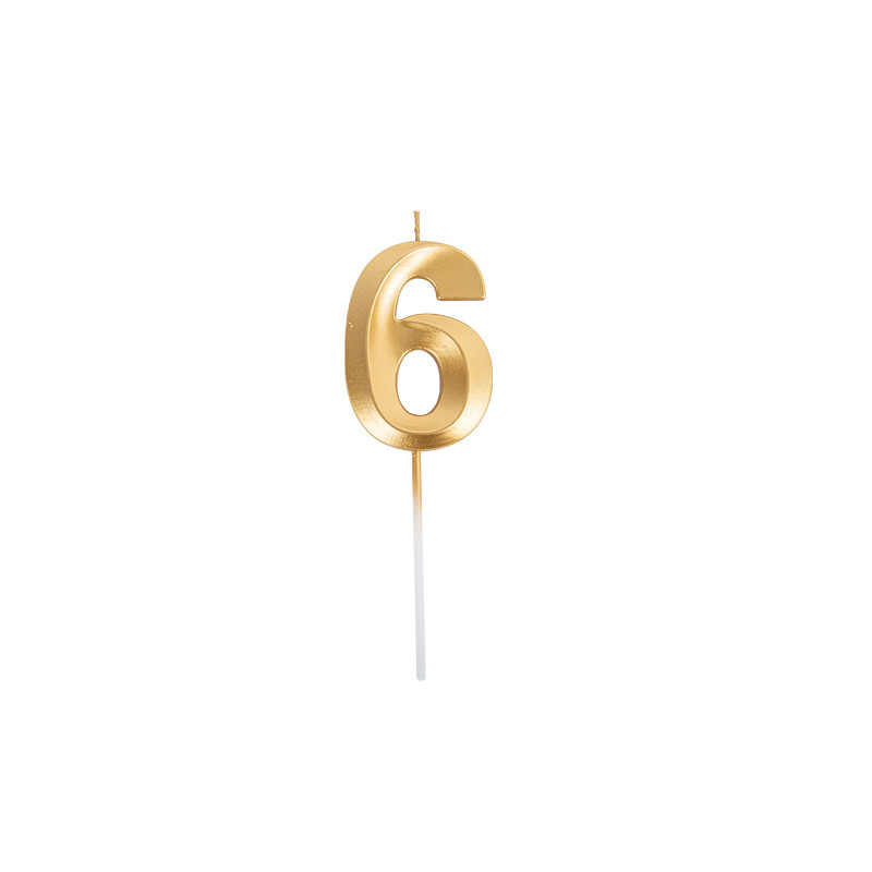 BOUGIE CHIFFRE 6 GRAPHIQUE OR 7 CM SUR