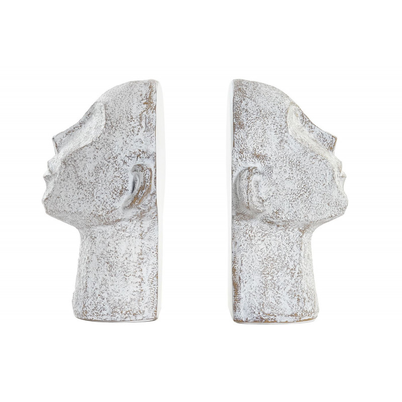 SERRE-LIVRES VISAGE RÉSINE BLANCHIT SET x2 15x11x21cm