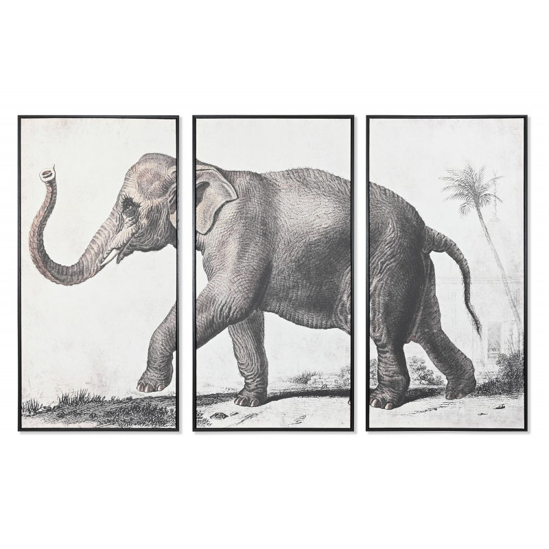 TRIPTYQUE ÉLÉPHANT ENCADRÉ TOILE 180x4x120cm