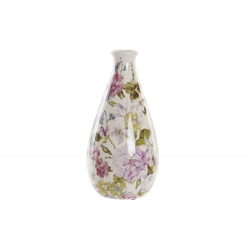 VASE ROMANTIQUE FLEURS 13X13X26CM BLANC