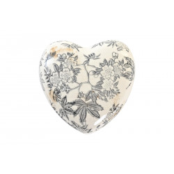 DÉCORATION CŒUR ROMANTIQUE FLEURS GRIS BLANC 11x11x4cm