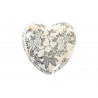 DÉCORATION CŒUR ROMANTIQUE FLEURS GRIS BLANC 11x11x4cm