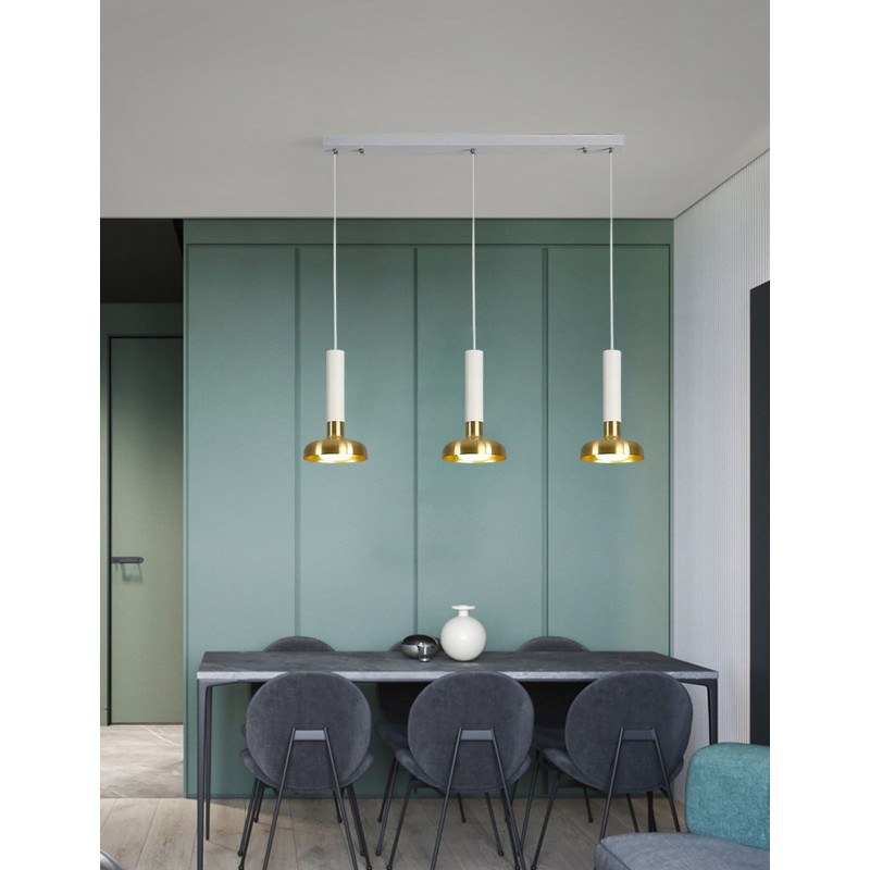 PLAFONNIER BLANC ET OR 3 SUSPENSIONS 75X PLAFONNIER BLANC ET OR 3 SUSPENSIONS 75X