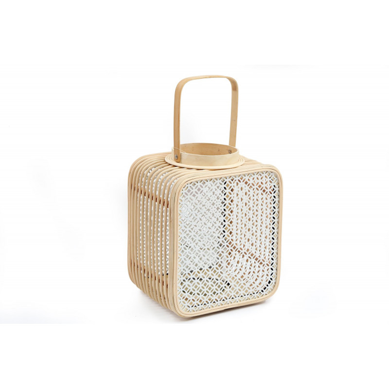 LANTERNE BAMBOU NAT/BLANC 24X41CM