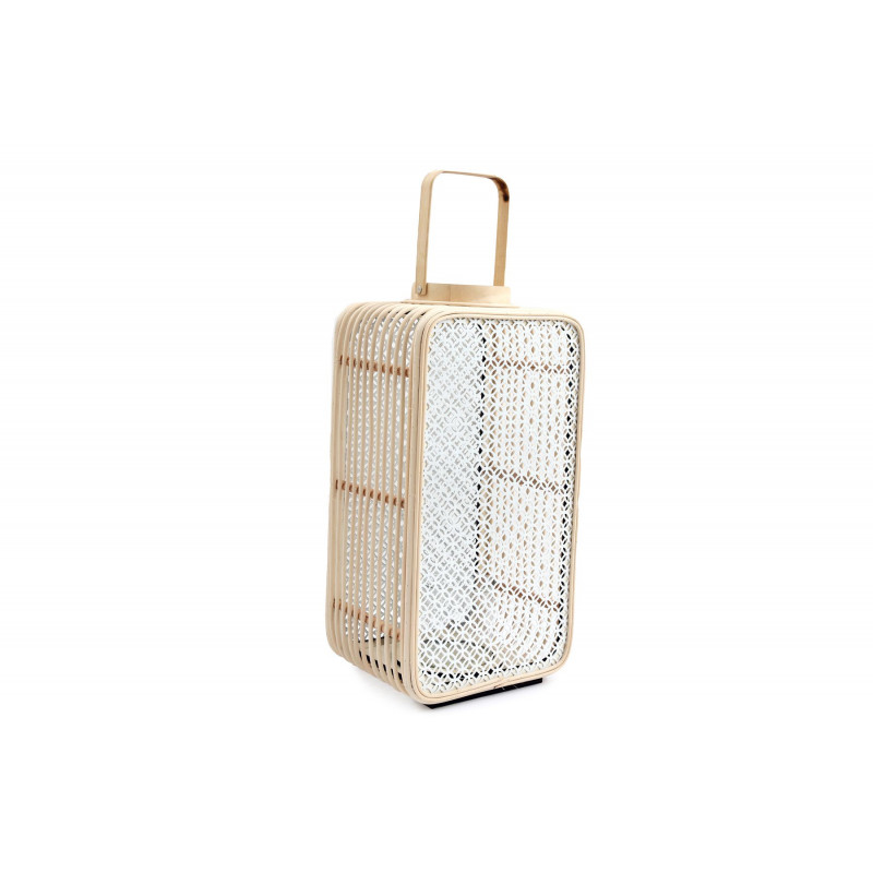 Lanterne bambou naturel et blanc 60x25cm