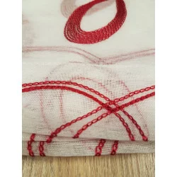 PAIRE VOILAGE SABLÉ BRODÉ DROIT HOOPS ROUGE PASSE TRINGLE 60x120cm