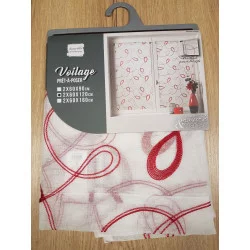PAIRE VOILAGE SABLÉ BRODÉ DROIT HOOPS ROUGE PASSE TRINGLE 60x120cm