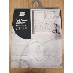 PAIRE VOILE SABLÉ BRODÉ DROIT HOOPS GRIS PASSE TRINGLE 60x120cm