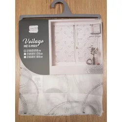 PAIRE VOILE SABLÉ BRODÉ DROIT HOOPS GRIS PASSE TRINGLE 60x90cm