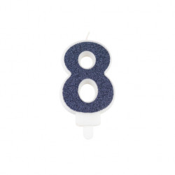 BOUGIE CHIFFRE 8 PAILLETTES MARINE