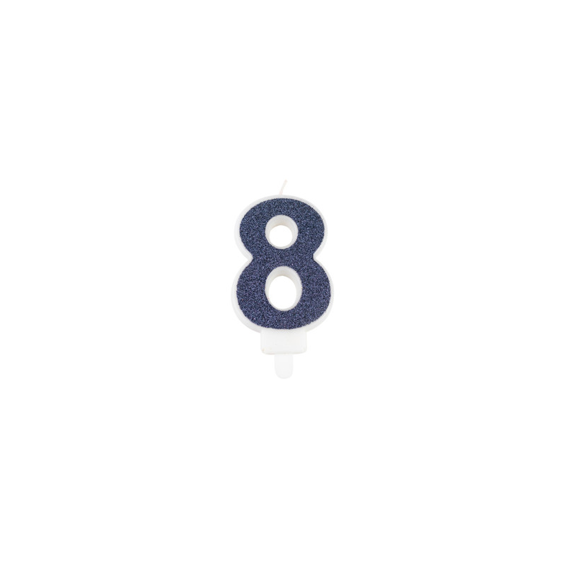 BOUGIE CHIFFRE 8 PAILLETTES MARINE