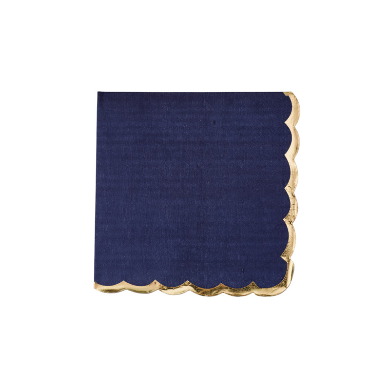 16 SERVIETTES BLEU MARINE ET LISERE OR