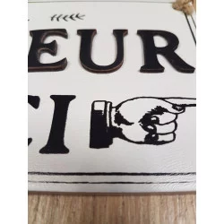 PLAQUE EN BOIS "LE BONHEUR C'EST PAR ICI" 20x10cm