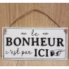 PLAQUE EN BOIS "LE BONHEUR C'EST PAR ICI" 20x10cm