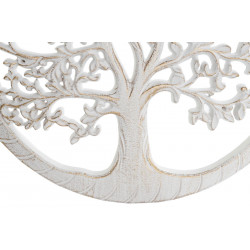 Décoration murale arbre de vie en bois blanchi D40cm