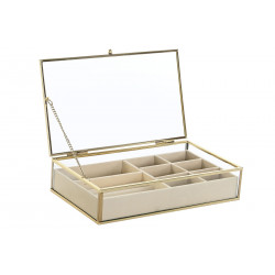 Boite bijoux en métal doré et verre transparent 24x14x6cm