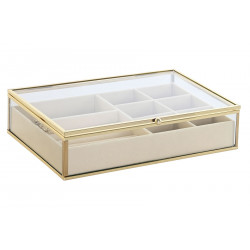 Boite bijoux en métal doré et verre transparent 24x14x6cm