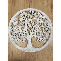 Décoration murale arbre de vie en bois blanchi D40cm
