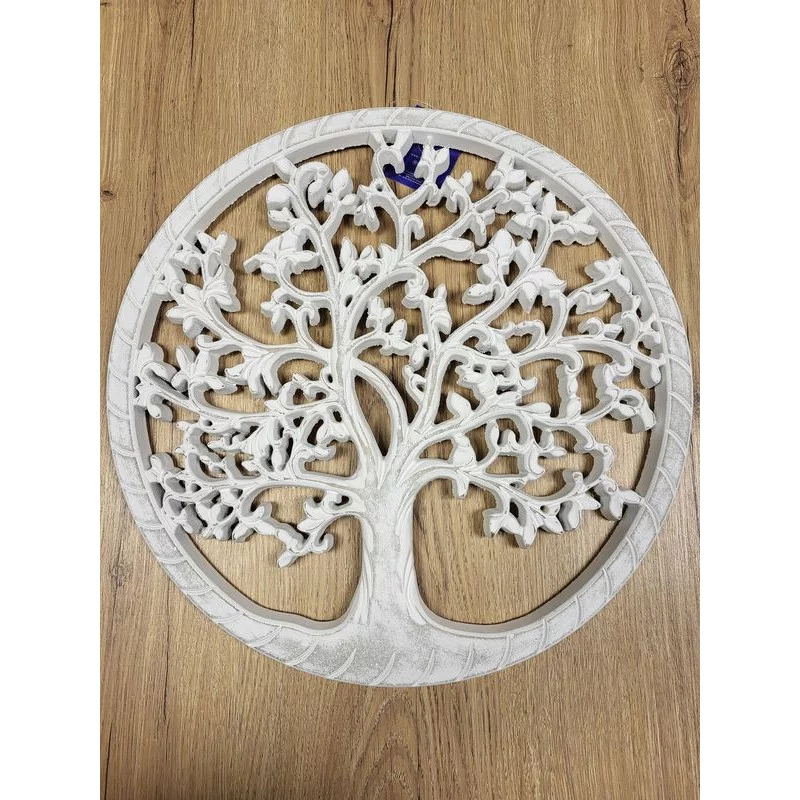 Décoration murale arbre de vie en bois blanchi D40cm