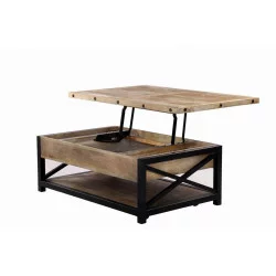 Tavolino Hampton in legno di mango e piano sollevabile in metallo
