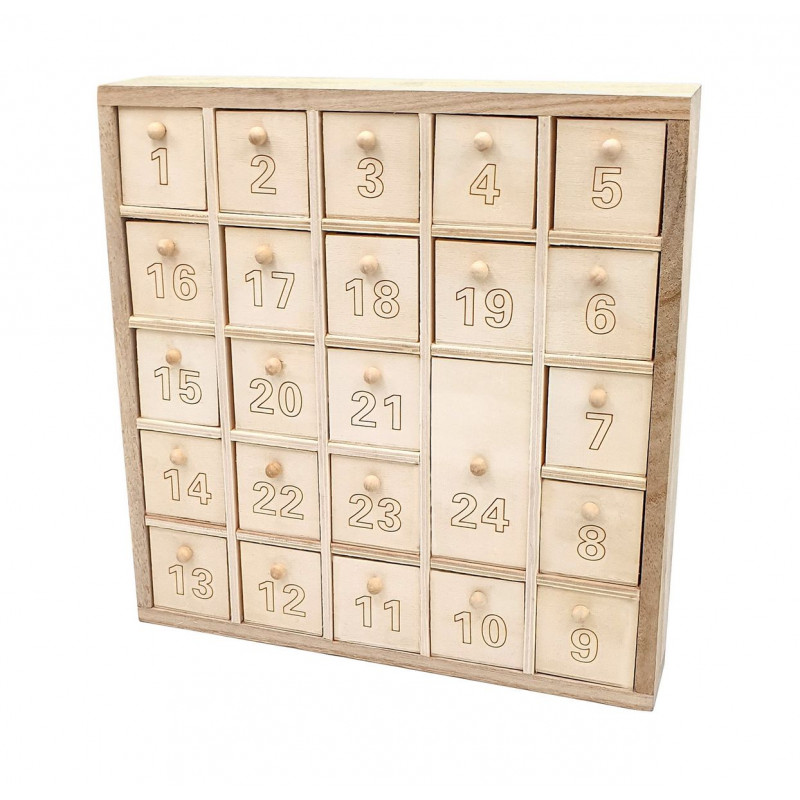 Calendrier de l'avent en bois, 25,9 x 25