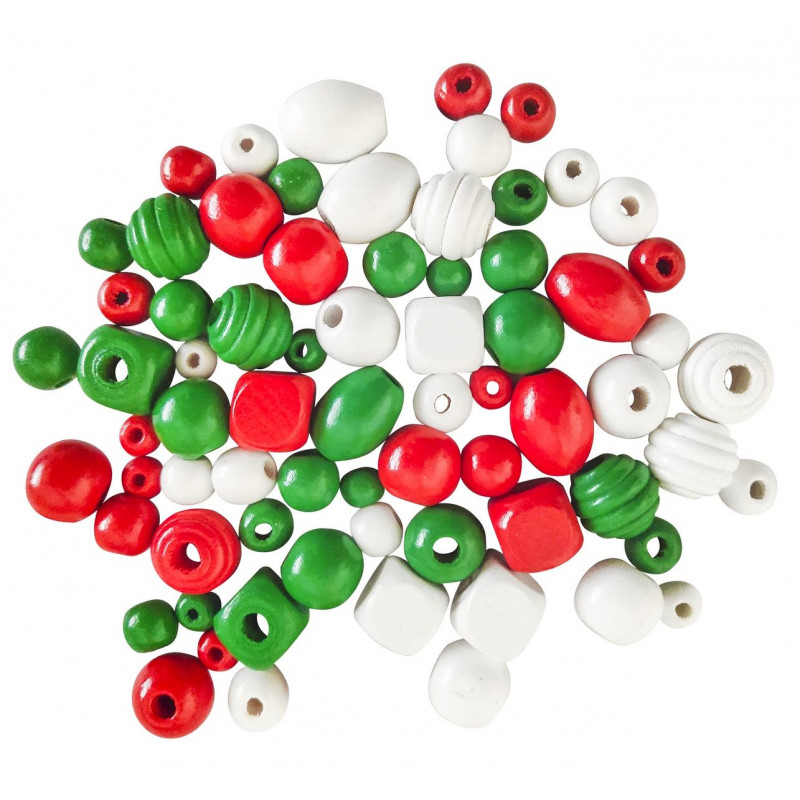 Perles en bois, assortiment noël, de 0,5