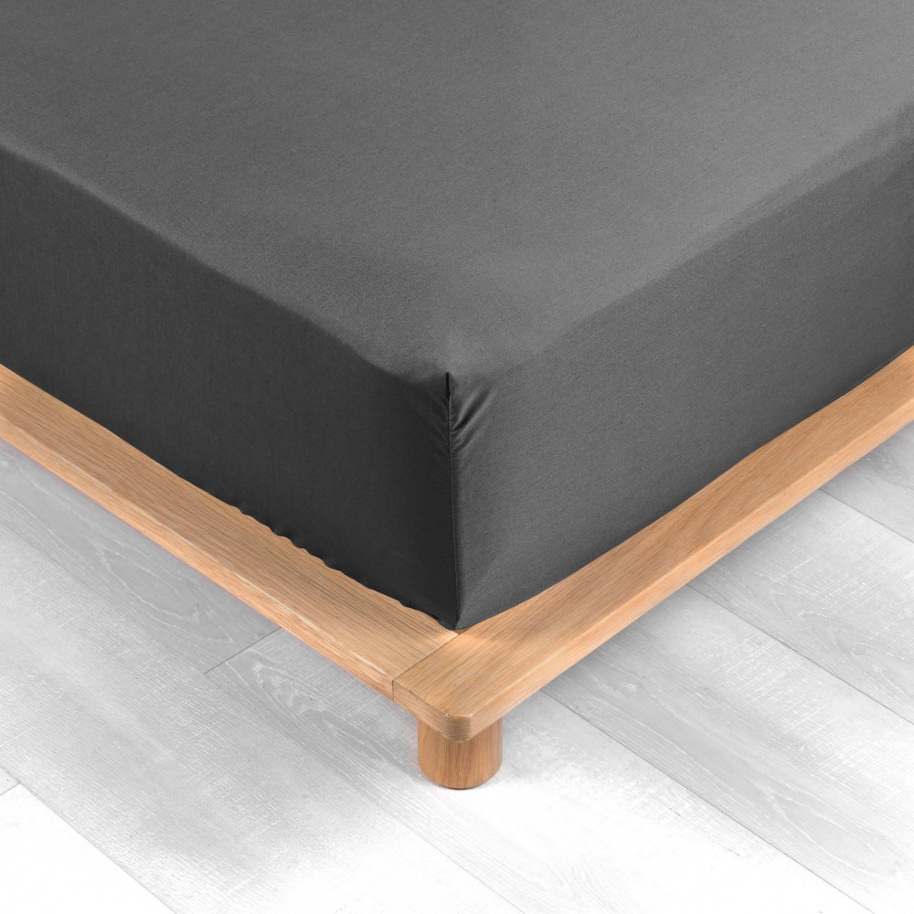 DRAP HOUSSE 140x190CM PERCALINE ACIER
