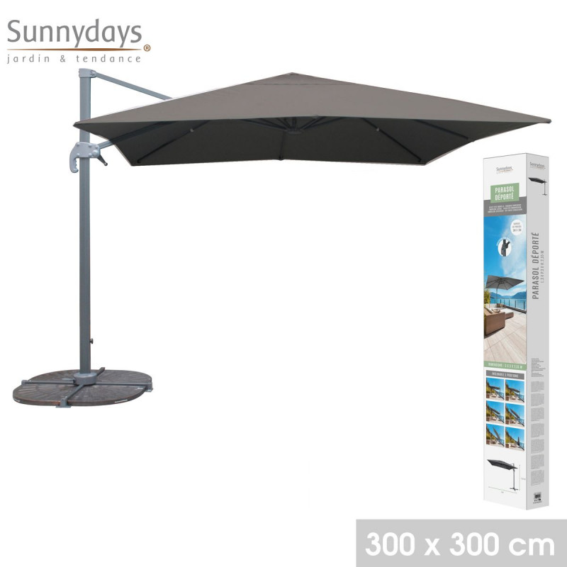 PARASOL LUXE 3X3M CARRE GRIS ANTHRACITE