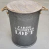 Bidon coffre en métal zinc GM D40xH52cm