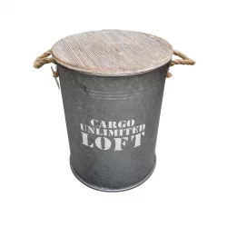 Bidon coffre en métal zinc GM D40xH52cm