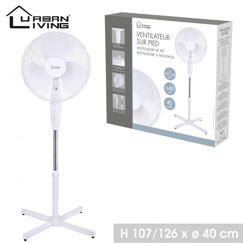 VENTILATEUR SUR PIED BLANC DIAM 40CM