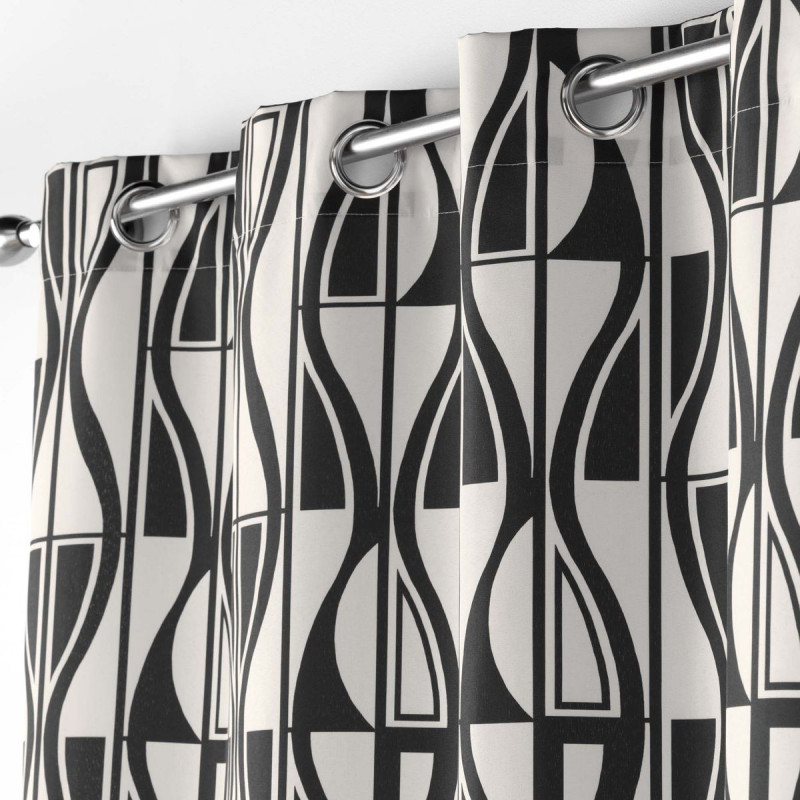 Rideau Ikaris polyester imprimé noir et blanc 140x260cm