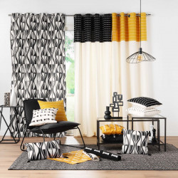 Rideau Ikaris polyester imprimé noir et blanc 140x260cm
