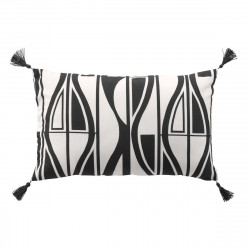 Coussin Ikaris avec pompons noir et blanc 30x50cm polyester imprimé