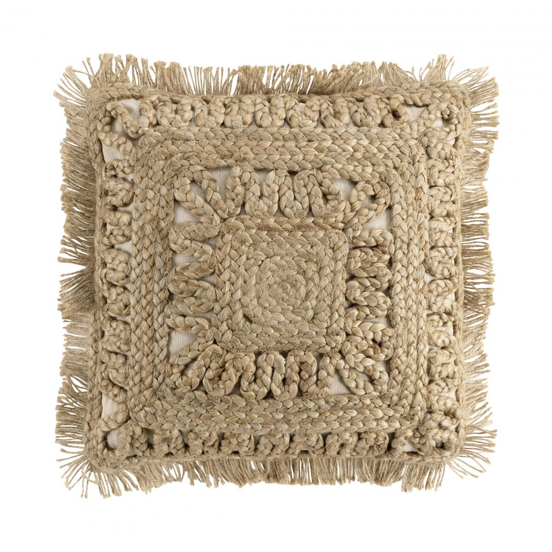 COUSSIN DELIJUTE 45x45CM JUTE UNI+COTON UNI DEHOUSSABLE FRANGES