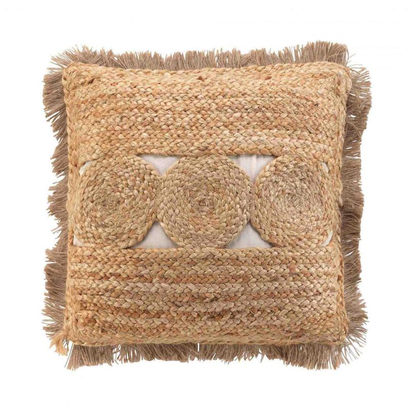 COUSSIN DIMELO 45x45CM JUTE UNI+COTON UNI DEHOUSSABLE FRANGES